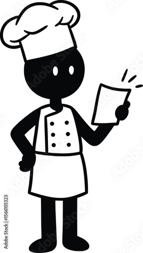 Stick Man Chef Reading Recipe with Kitchen Tools in a Modern Kitchen Environment