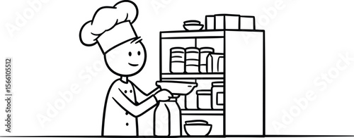 Stick Man Chef Uses Kitchen Tools in a Vector Illustration at Home