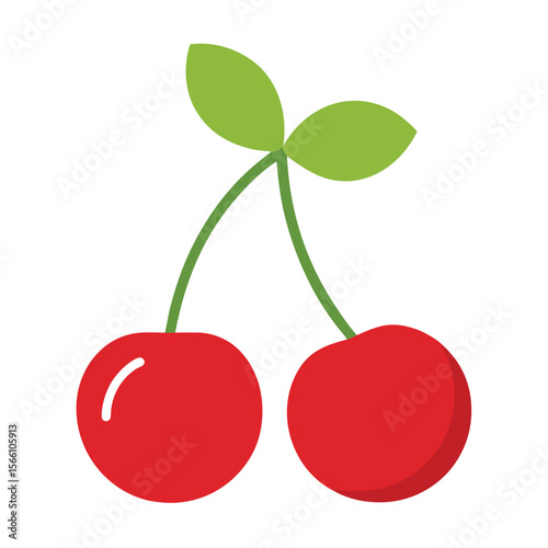 Flat cherry icon, two cherries with stem, simple color, no texture, white background.eps