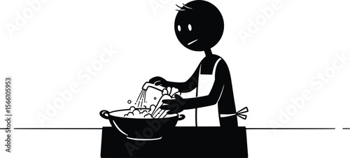 Stick Man Using Kitchen Tool in Vector Illustration of Kitchen Environment
