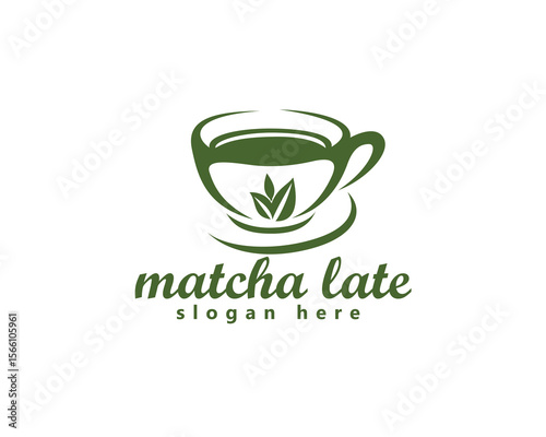 creative matcha late logo, abstract matcha with striped cup logo design inspiration