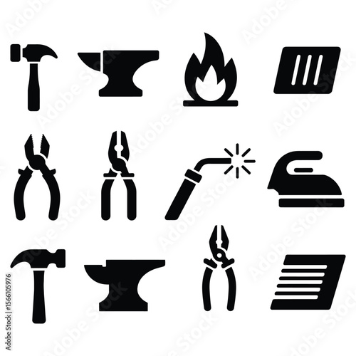 Black metalworking tools and fire hammer anvil