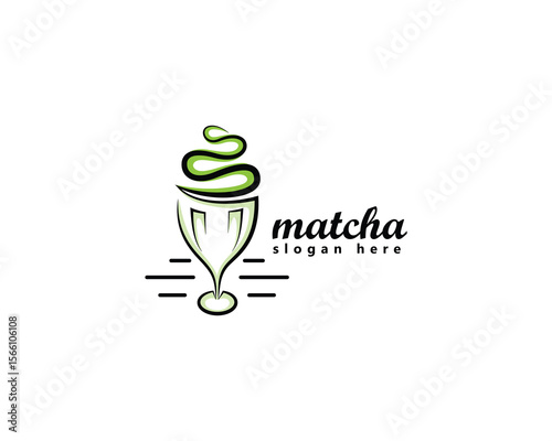 creative matcha late logo, abstract matcha in a striped glass, logo design inspiration3