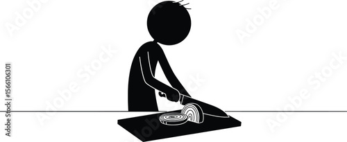 Cooking Action with Stick Man Using Kitchen Tools in a Vector Illustration Setting