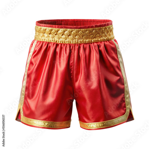 Red and Gold Boxing Shorts Emblazoned on transparent