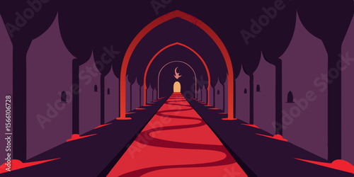 A Castle Hallway That Loops Endlessly Filled With Shadows