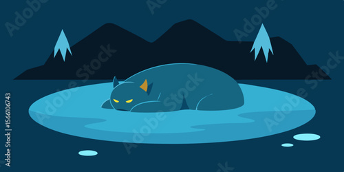 A Beast Slumbering Beneath A Frozen Lake Eyes Glowing