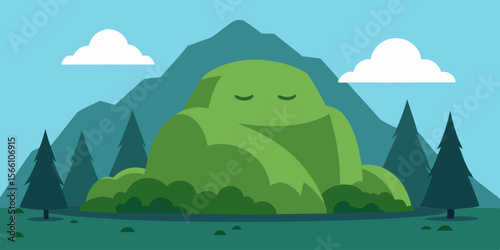 A Massive Sleeping Stone Titan Covered In Moss And Vines