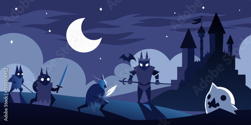 Принти на полотні A Moonlit Battlefield Where Ghostly Knights Still Fight