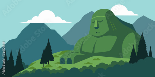 A Massive Sleeping Stone Titan Covered In Moss