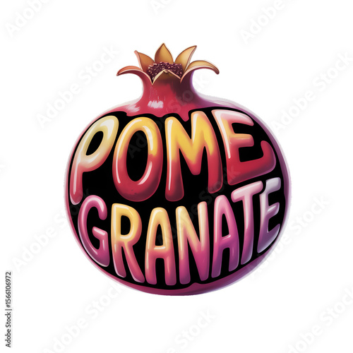 Pomegranate design featuring vibrant colors and playful typography suitable for fruit-themed decor