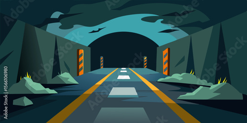 A Post Apocalyptic Tunnel Lit By Broken Headlights