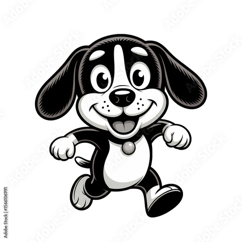Happy cartoon dog running joyfully in a playful manner
