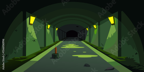 A Post Apocalyptic Tunnel Lit By Broken Headlights