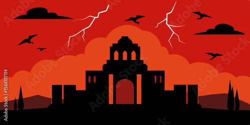 A Thunderstorm Brewing Over A Ruined Palace Surrounded By Silence