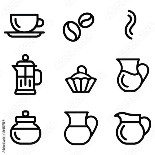 Coffee shop icons beverage service saucer beans