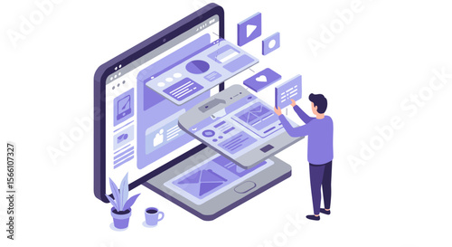 User interface design concepts in isometric vector illustration for digital applications