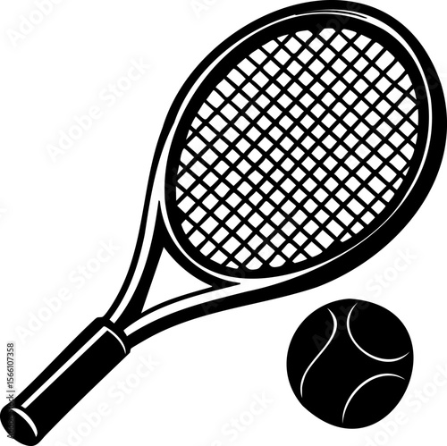 Tennis racket tennis ball sport equipment black silhouette tennis gear sports accessory racket handle ball texture game tool isolated object