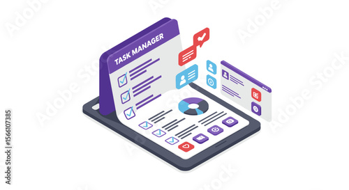 Task management vector illustration in isometric style for productivity and organization