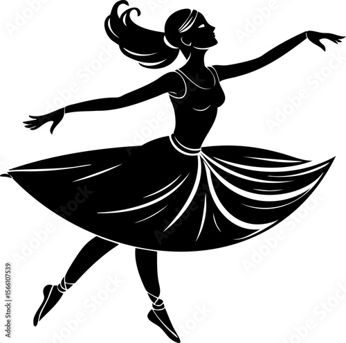 Ballet dancer silhouette in graceful pose with flowing skirt and extended arms expressing elegance and movement