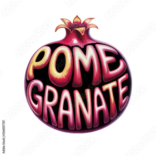 Pomegranate design featuring vibrant colors and playful typography suitable for fruit-themed decor