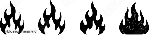 Black flame icons fire symbol