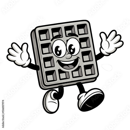 Waffle character joyfully running, showcasing its happy expression and playful design, suitable for fun food-themed projects