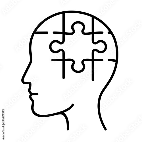Puzzle piece graphic inside human head outline in minimal style  