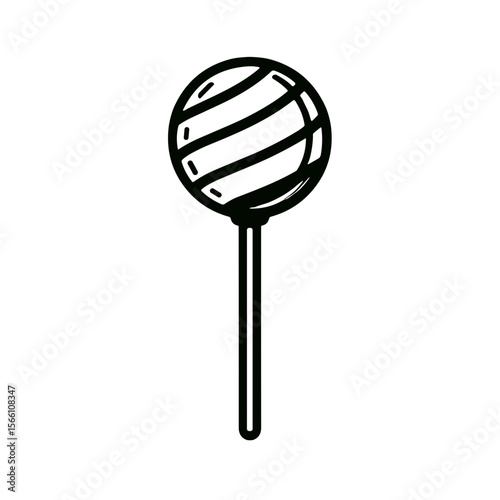 Minimalistic black and white line art illustration of a lollipop  