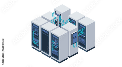 Isometric data center network vector illustration for technology design