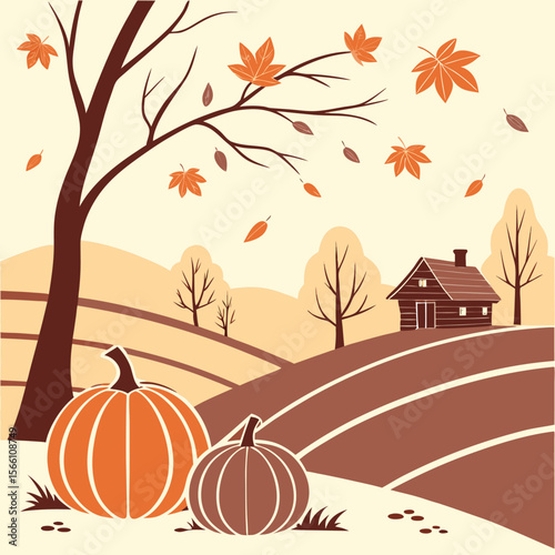 autumn background with pumpkins and leaves