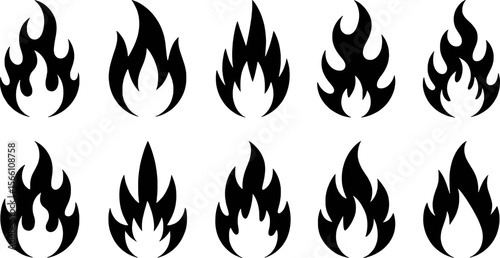 Black flames icons fire heat