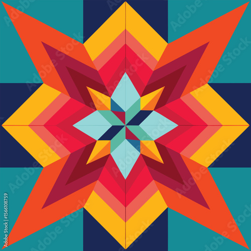 Schilderij op canvas Geometric Star Pattern, Bold and Colorful Quilt Design with Repeating Motif, seamless vector pattern, abstract geometric background