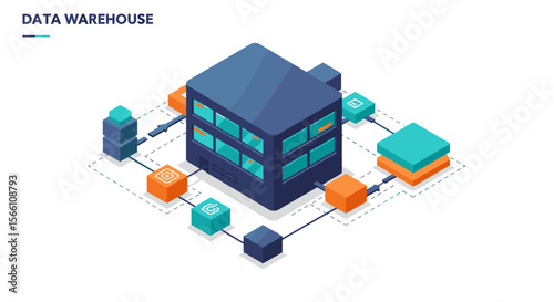 Data warehouse vector illustration, isometric style for technology and business design