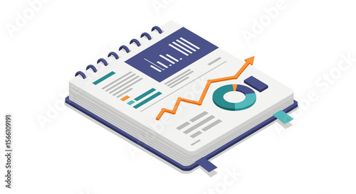 Business data analysis notebook vector illustration in isometric style for reports and presentations