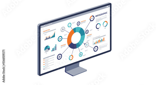 Digital business infographic vector illustration: isometric design for reports and presentations