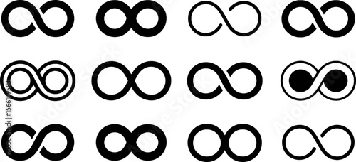 Black infinity symbols various styles endless loop