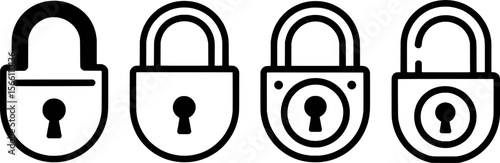 Black padlocks with keyholes and shackle security