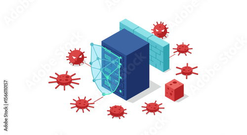 Cybersecurity threats vector illustration, data protection concept, isometric style design for posters