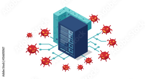 Cybersecurity threats concept: isometric vector illustration for it security awareness