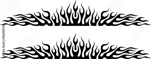 Black tribal flames decorative border fire white