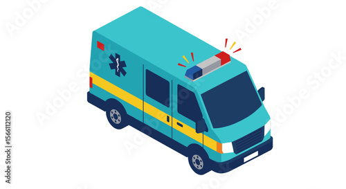 Emergency vehicle vector illustration: isometric style for medical design and print