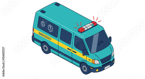 Emergency ambulance isometric vector illustration for healthcare design