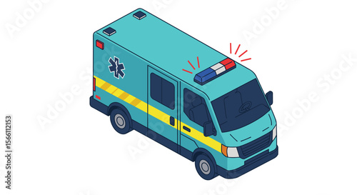 Ambulance vehicle vector illustration in isometric style for emergency services and health education design