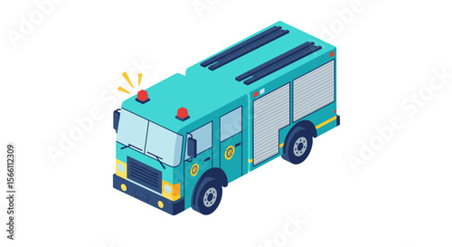 Isometric fire truck vector illustration for emergency services design and poster
