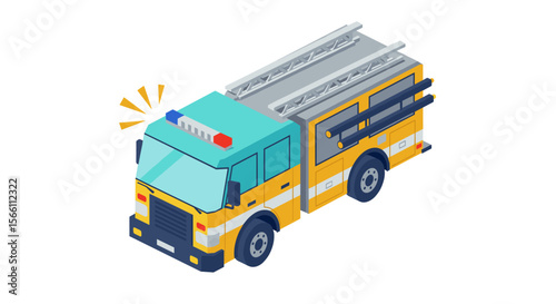 Isometric fire truck vector illustration for emergency services design