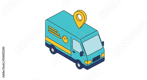 Isometric delivery van vector illustration for shipping and logistics design