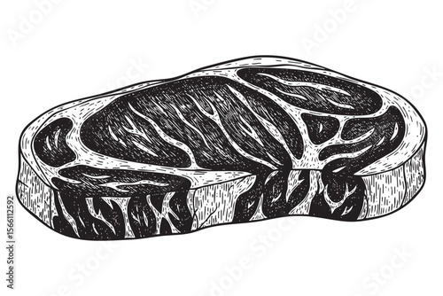 Raw Beef Steak Cut Vector Engraving Illustration