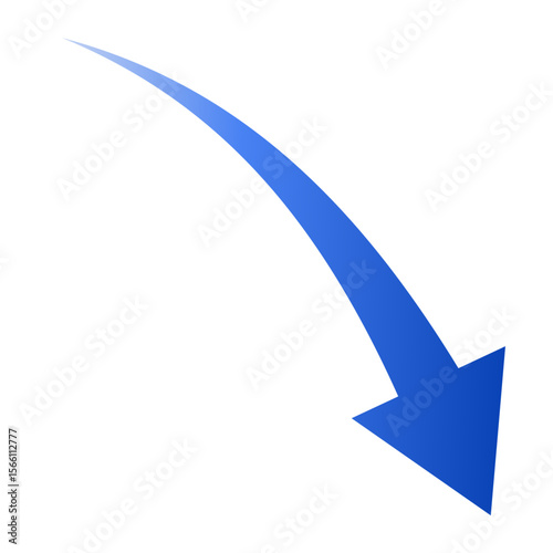 青いグラデーションの 右下がり 矢印