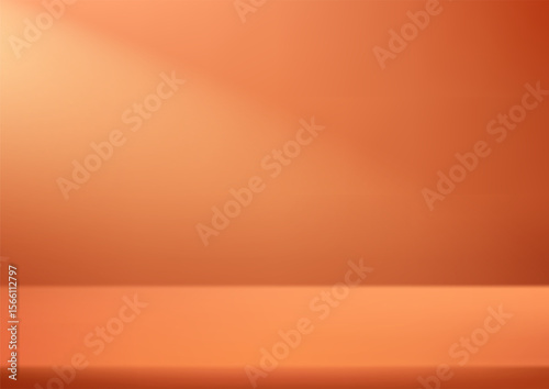 Empty Orange studio room background Space for selling products, backdrop, wallpaper, background, text. Empty Room Studio with table. Vector illustration.